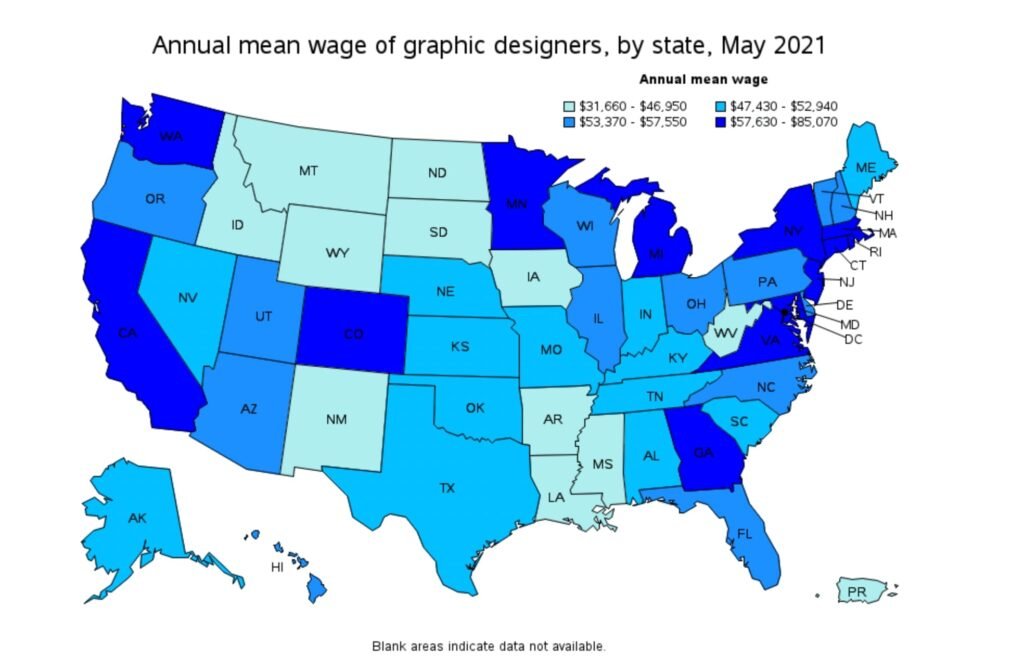 salaire moyen d'un graphiste par état aux États-Unis